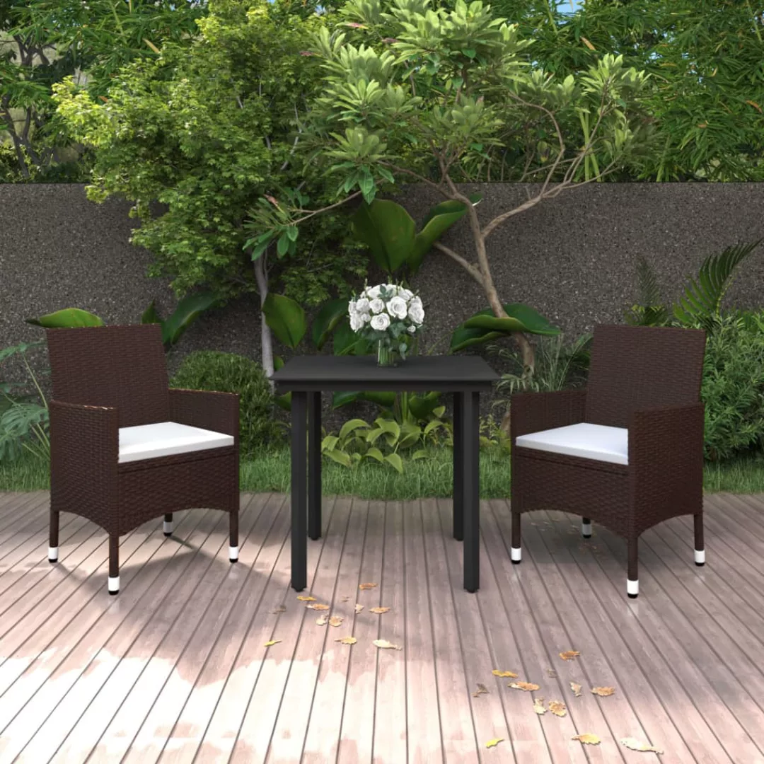 3-tlg. Garten-essgruppe Mit Auflagen Poly Rattan Und Glas günstig online kaufen