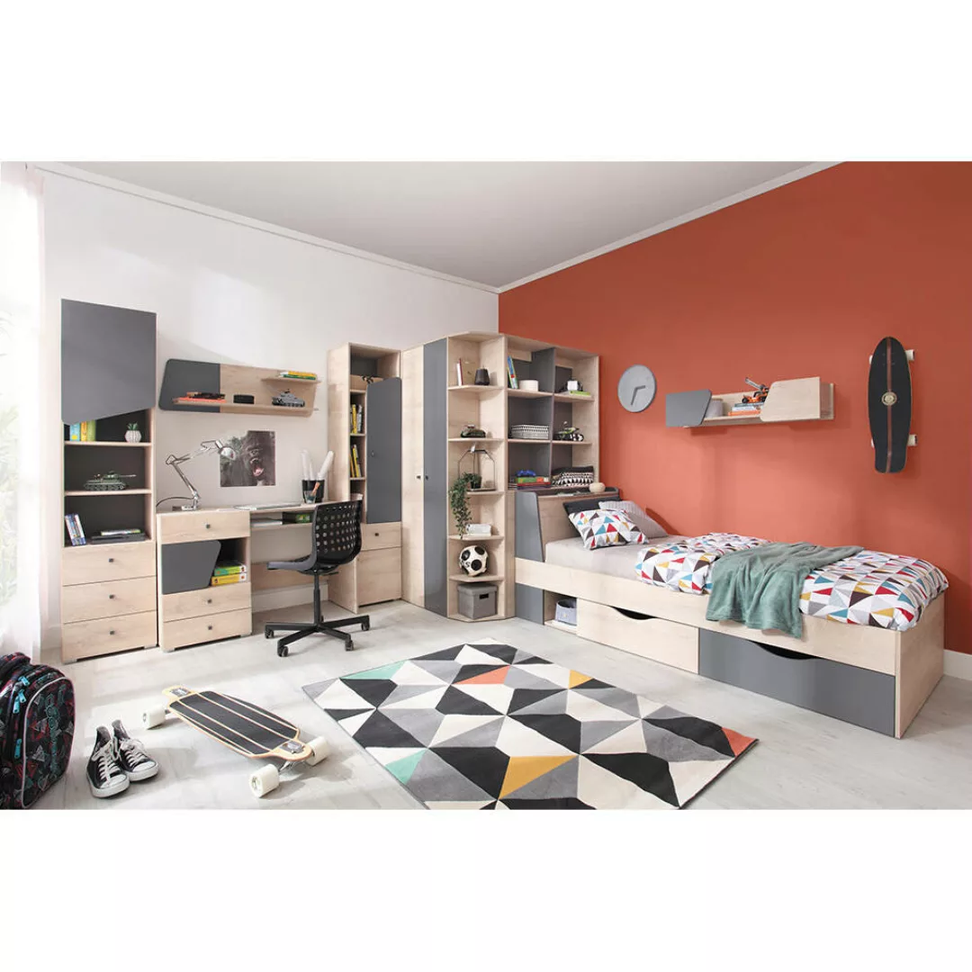Jugendzimmer komplett Set in Eiche mit anthrazit DIAMANTE-133, 7-teilig günstig online kaufen