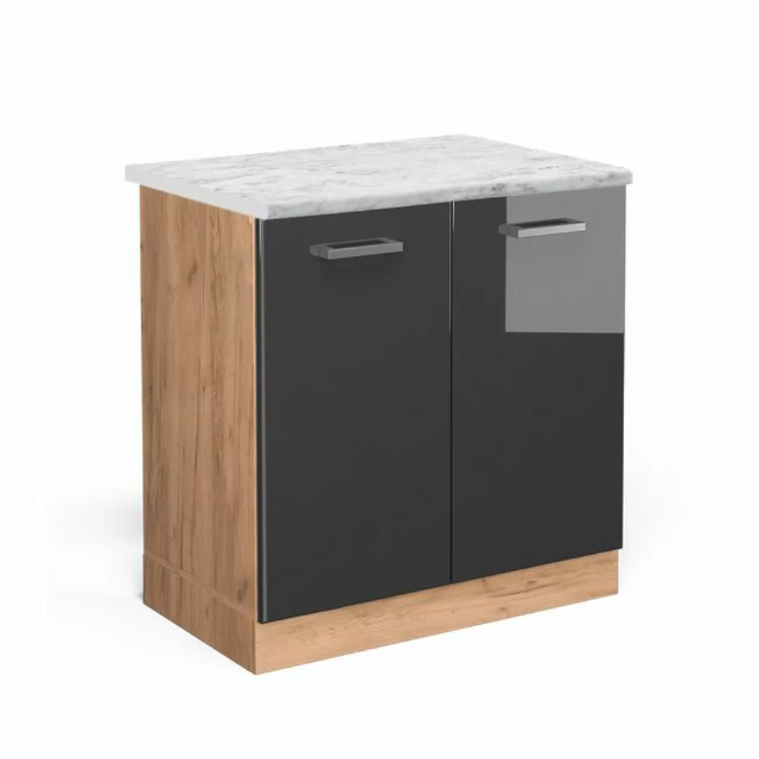 Vicco Spülenunterschrank R-Line, Anthrazit Hochglanz/Goldkraft Eiche, 80 cm günstig online kaufen