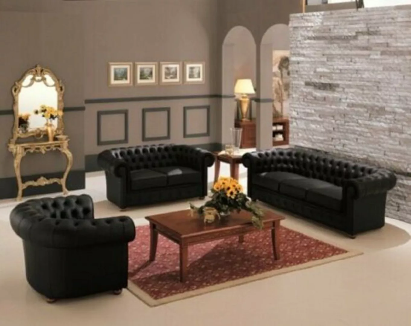 JVmoebel Sofa Design Polster Sofagarnitur Ledersofa Chesterfield 100% Leder günstig online kaufen