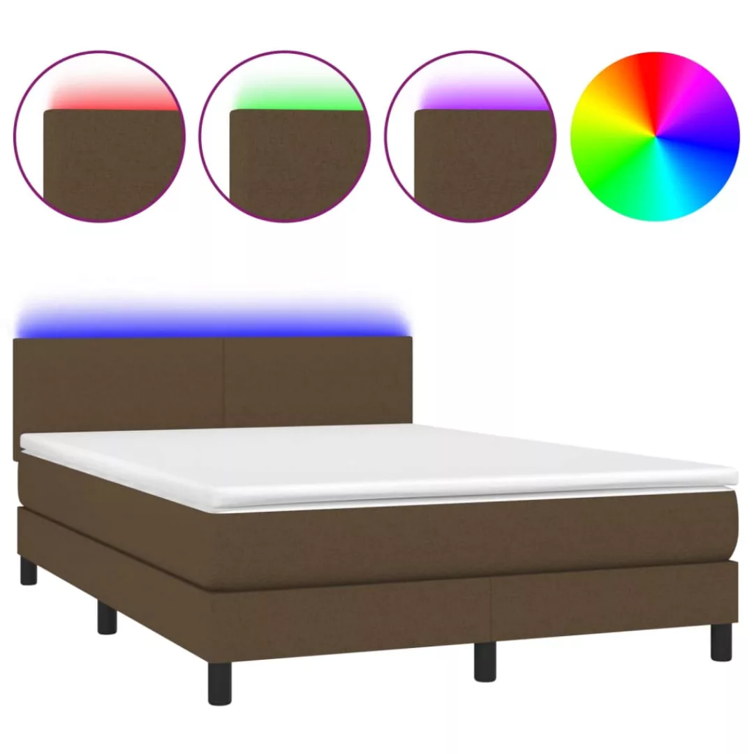 Vidaxl Boxspringbett Mit Matratze & Led Dunkelbraun 140x200 Cm Stoff günstig online kaufen