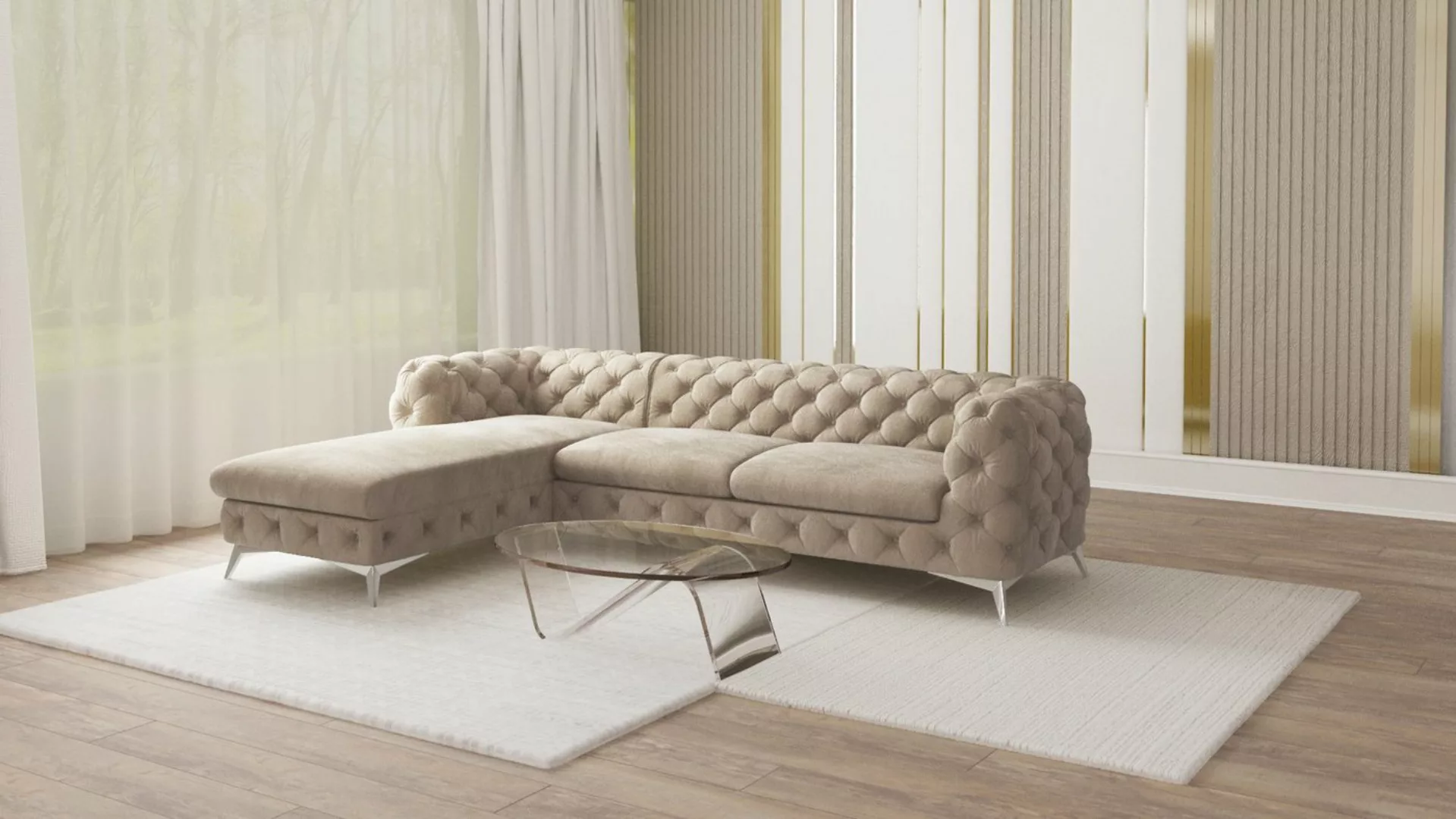 S-Style Möbel Ecksofa Chesterfield mit Ottomane Kalina mit Silber Metall Fü günstig online kaufen