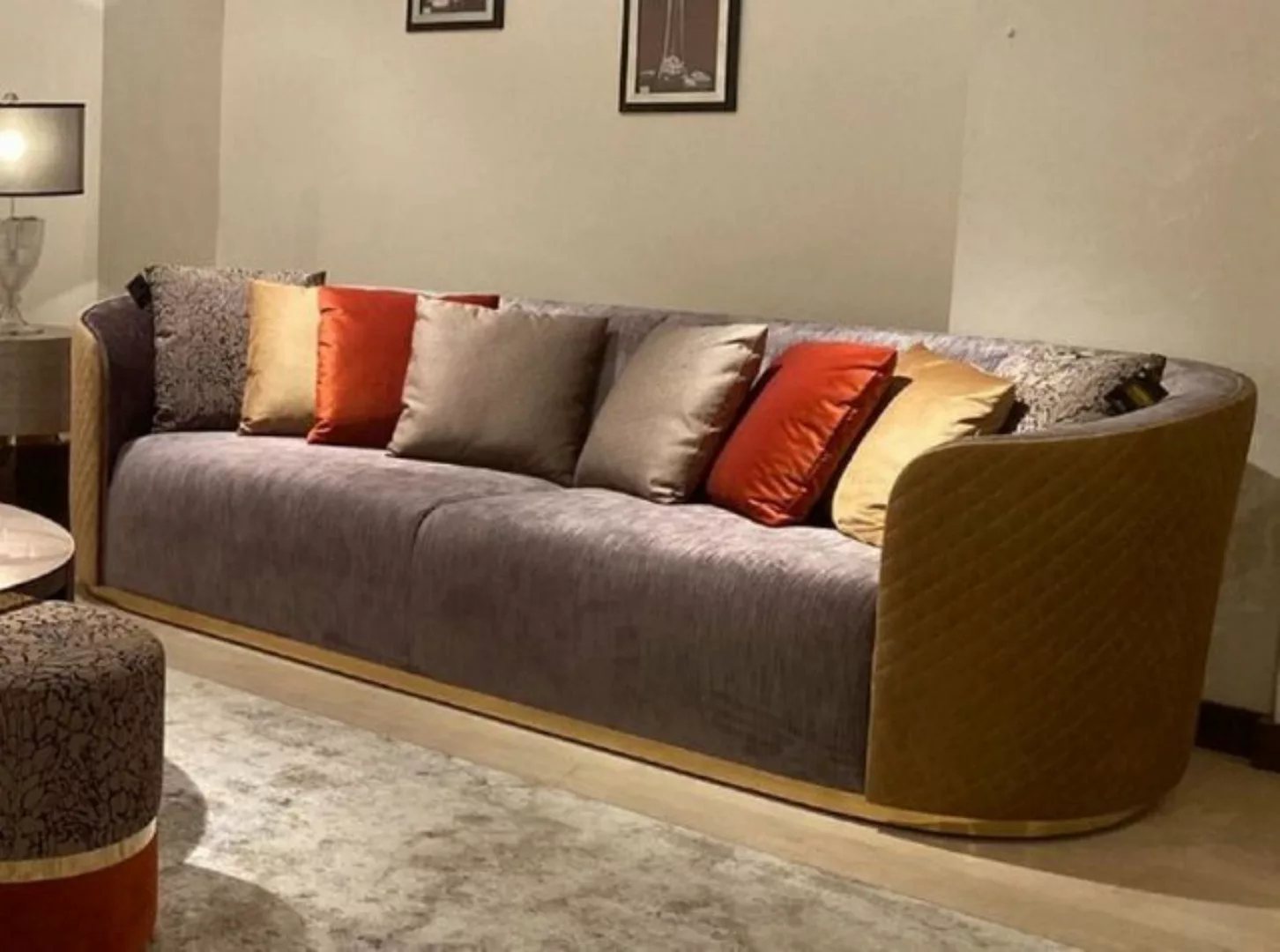 Casa Padrino Sofa Luxus Sofa Lila / Beige / Dunkelbraun / Gold - Wohnzimmer günstig online kaufen