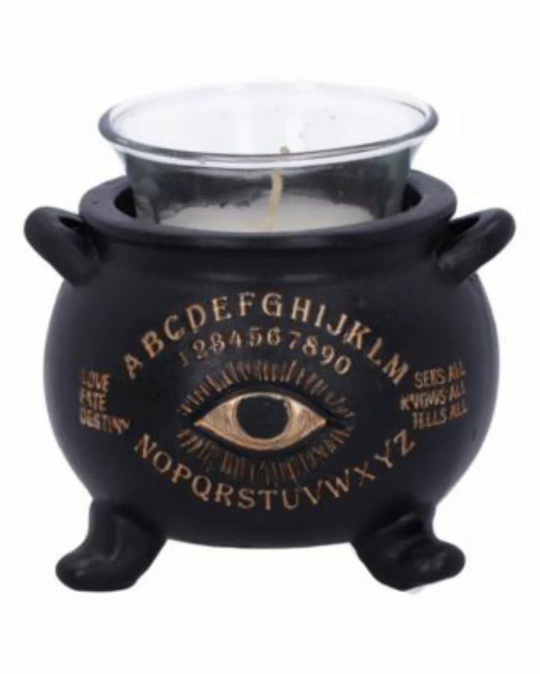 Schwarzer Hexenkessel mit Ouija Design als Teelichthalter 9cm Partydeko sch günstig online kaufen