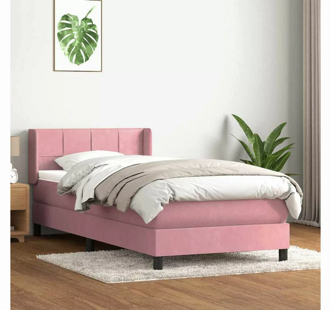 vidaXL Boxspringbett, Boxspringbett mit Matratze Rosa 100x220 cm Samt günstig online kaufen