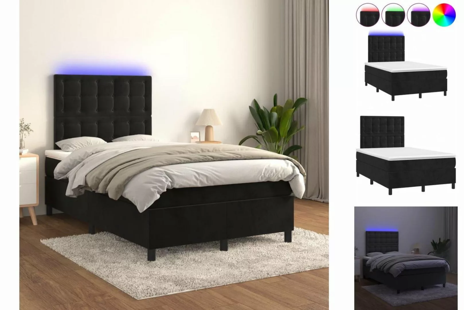 vidaXL Boxspringbett Boxspringbett mit Matratze & LED Samt (120 x 200 cm, S günstig online kaufen