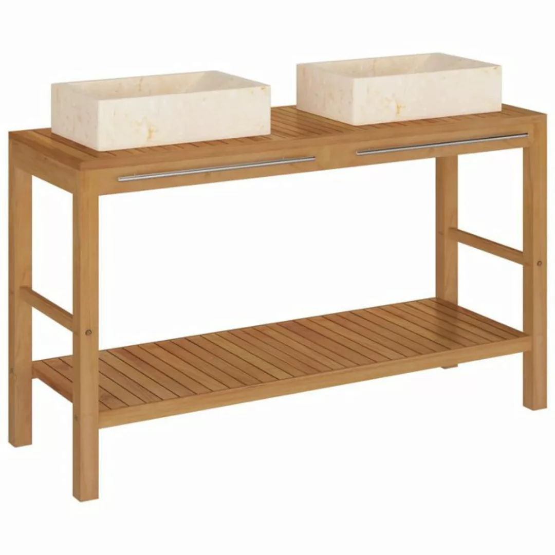 Waschtisch Massivholz Teak Mit Waschbecken Marmor Creme günstig online kaufen