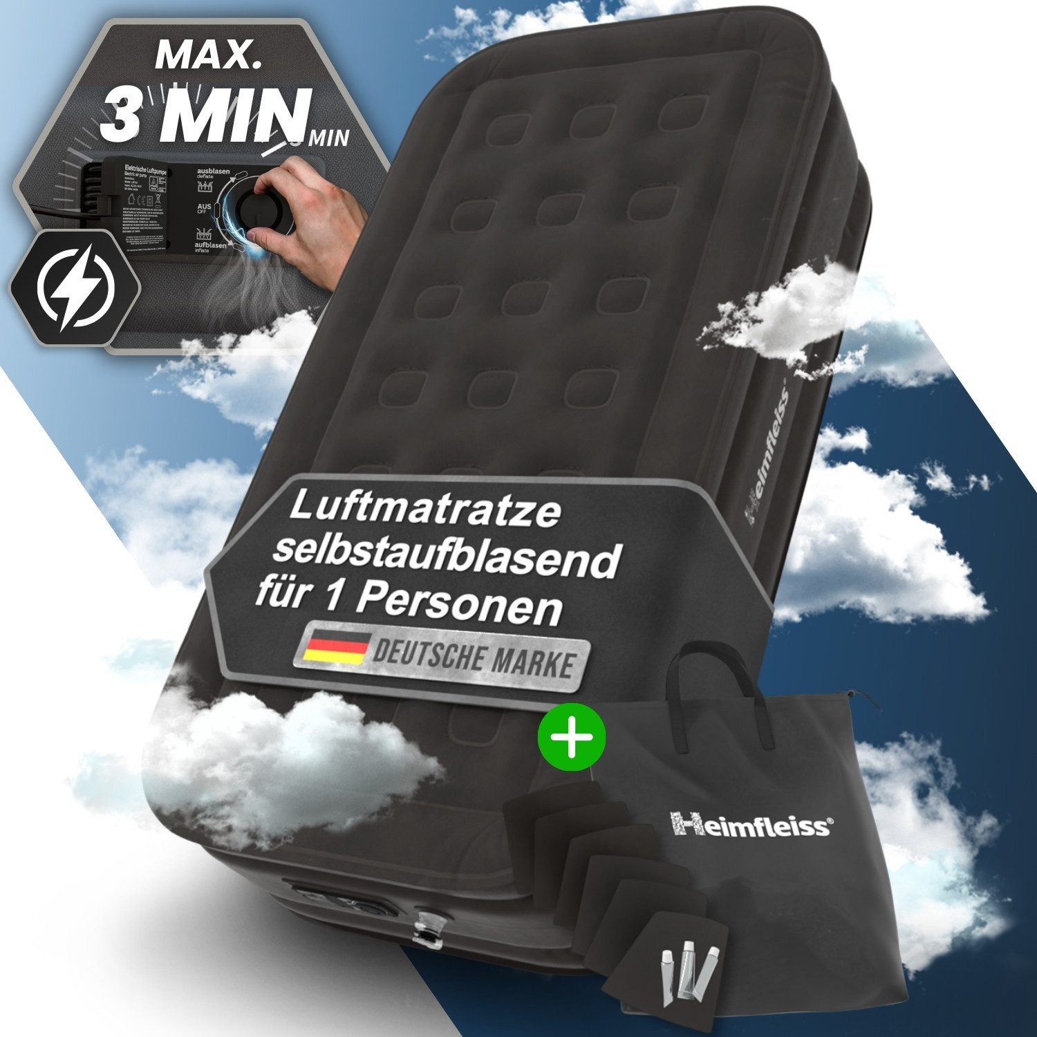 Heimfleiss® Luftmatratze Luftmatratze Selbstaufblasend – Schwarz, günstig online kaufen