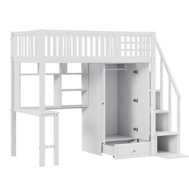 OKWISH Kinderbett Stauraumbett mit großem Kleiderschrank Regal und Tisch (9 günstig online kaufen