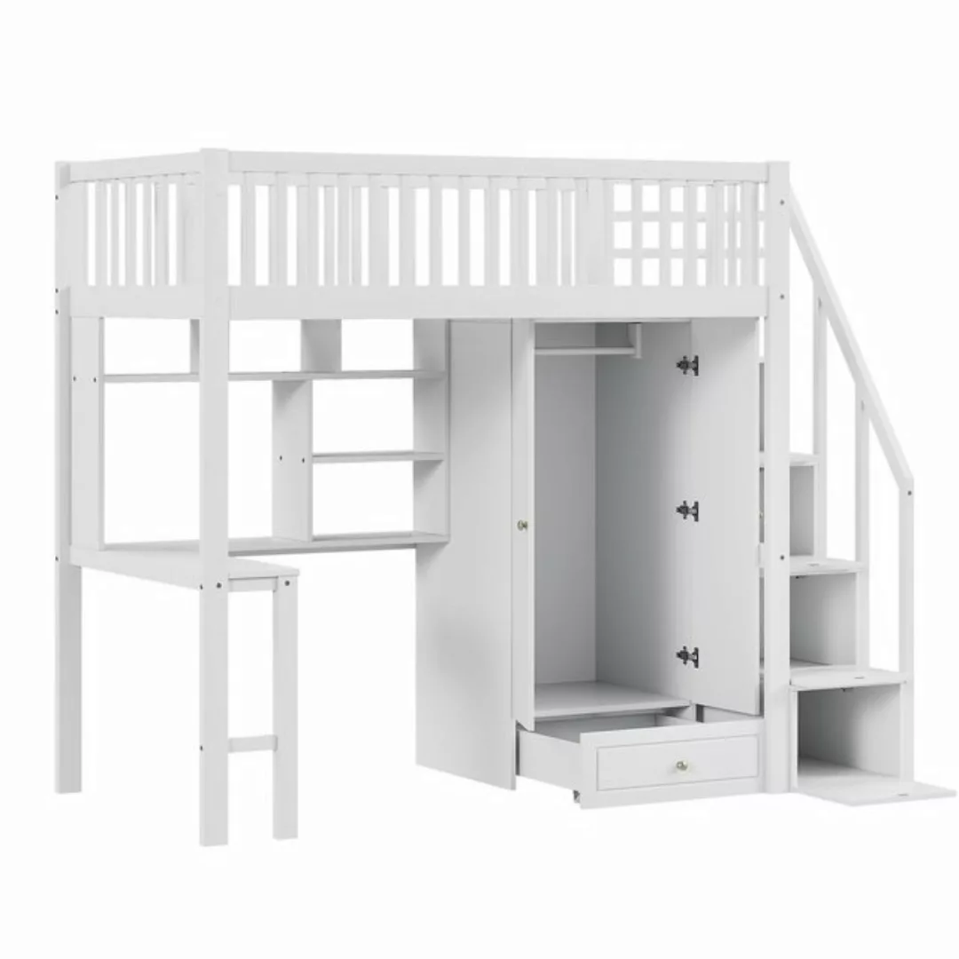 WISHDOR Kinderbett Hochbett mit großem Kleiderschrank Regal und Tisch (Stau günstig online kaufen