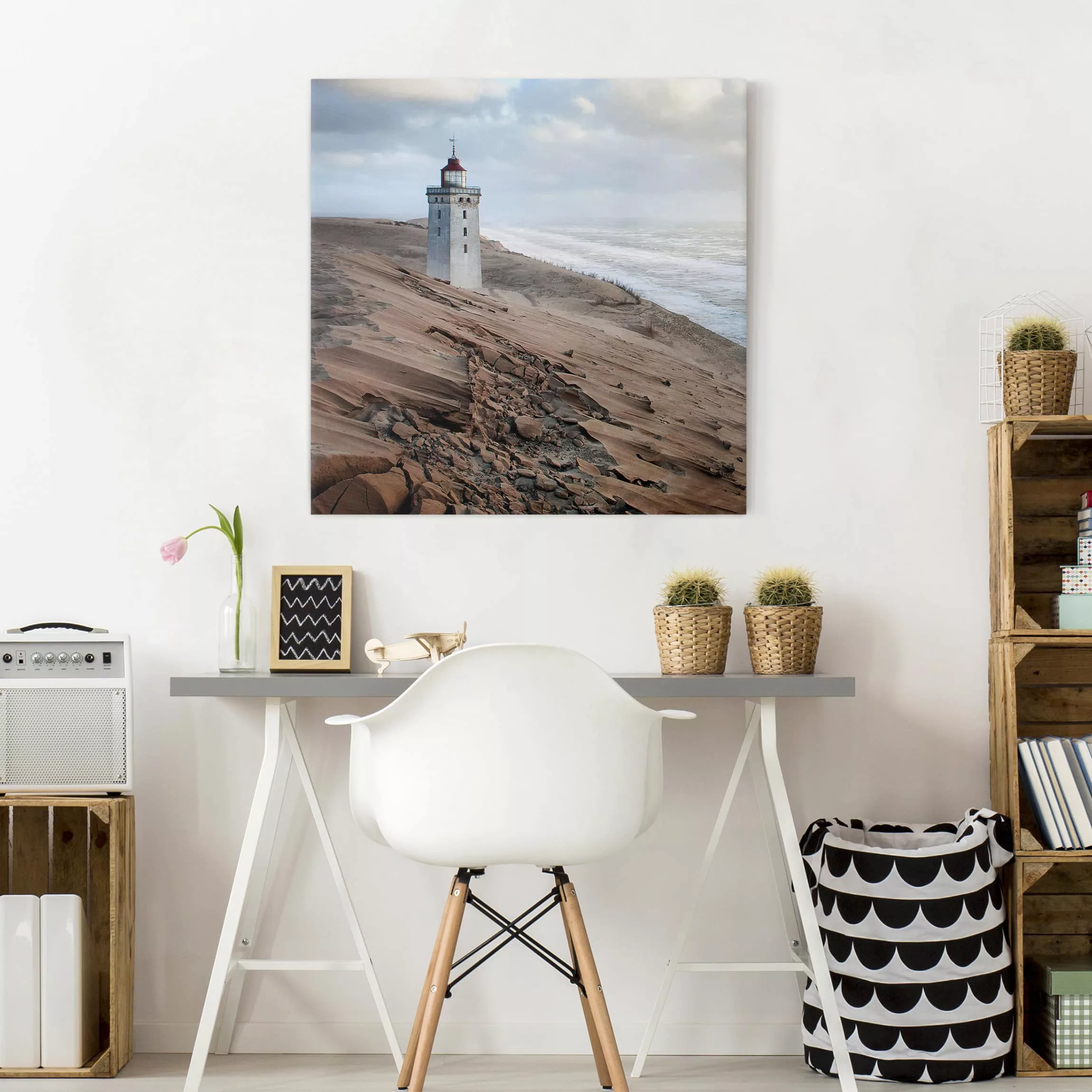 Leinwandbild Leuchtturm - Quadrat Leuchtturm in Dänemark günstig online kaufen