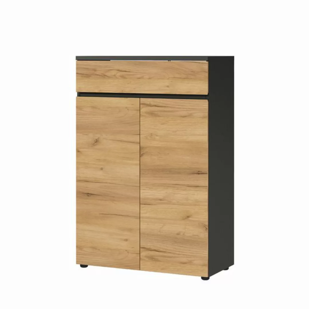 Lomadox Aktenschrank LUGANO-01 Büro 120 cm hoch in Graphit mit Navarra Eich günstig online kaufen