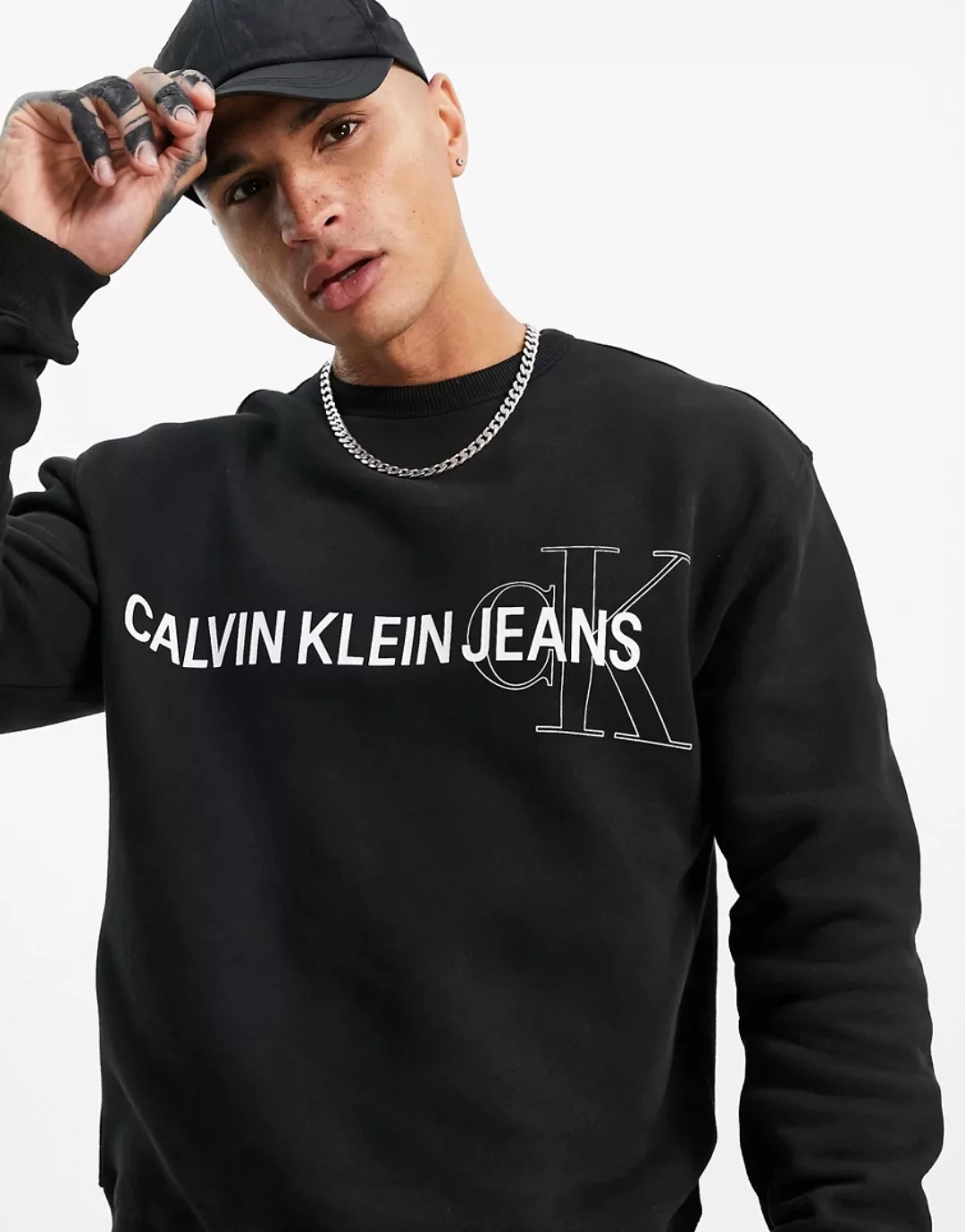 Calvin Klein Jeans – Institutional – Sweatshirt in Schwarz mit Grafiklogo günstig online kaufen