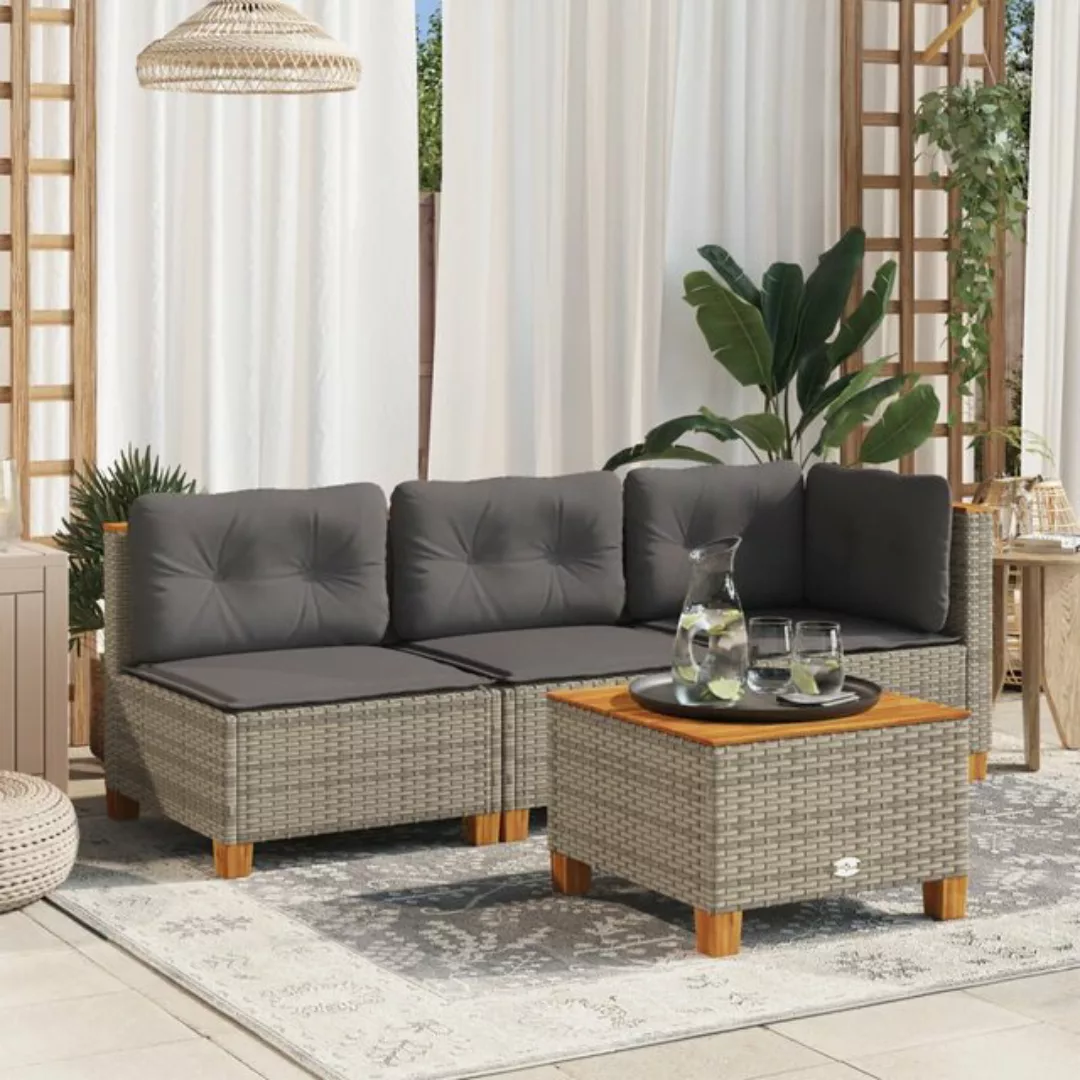 vidaXL Loungesofa Gartensofa ohne Armlehnen mit Kissen Grau Poly Rattan, 1 günstig online kaufen