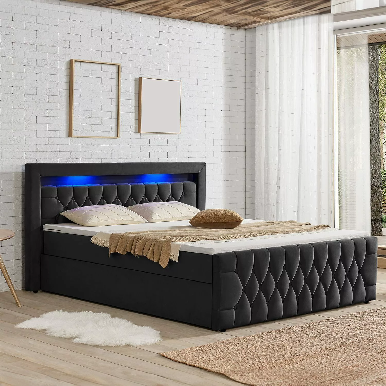Juskys Polsterbett Leona, 140x200 cm, Boxspringbett-Optik, günstig online kaufen
