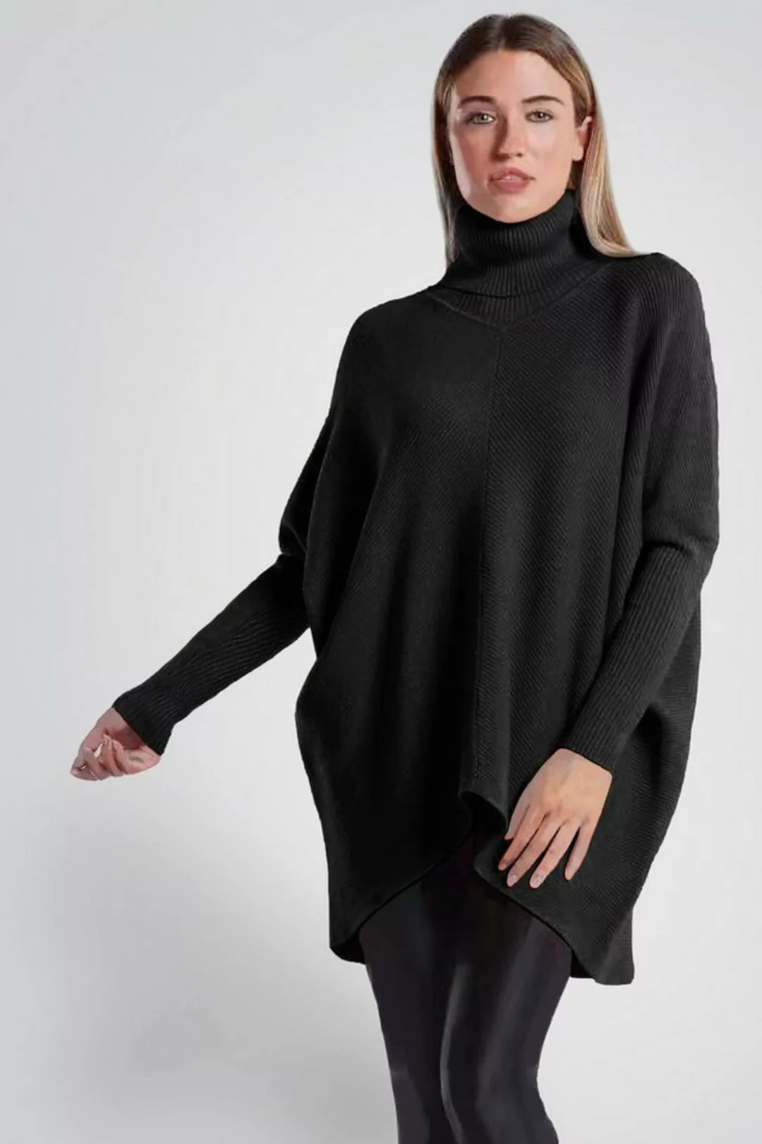 PEKIVESSA Longpullover Oversized langer Rollkragenpullover Damen Fledermaus günstig online kaufen