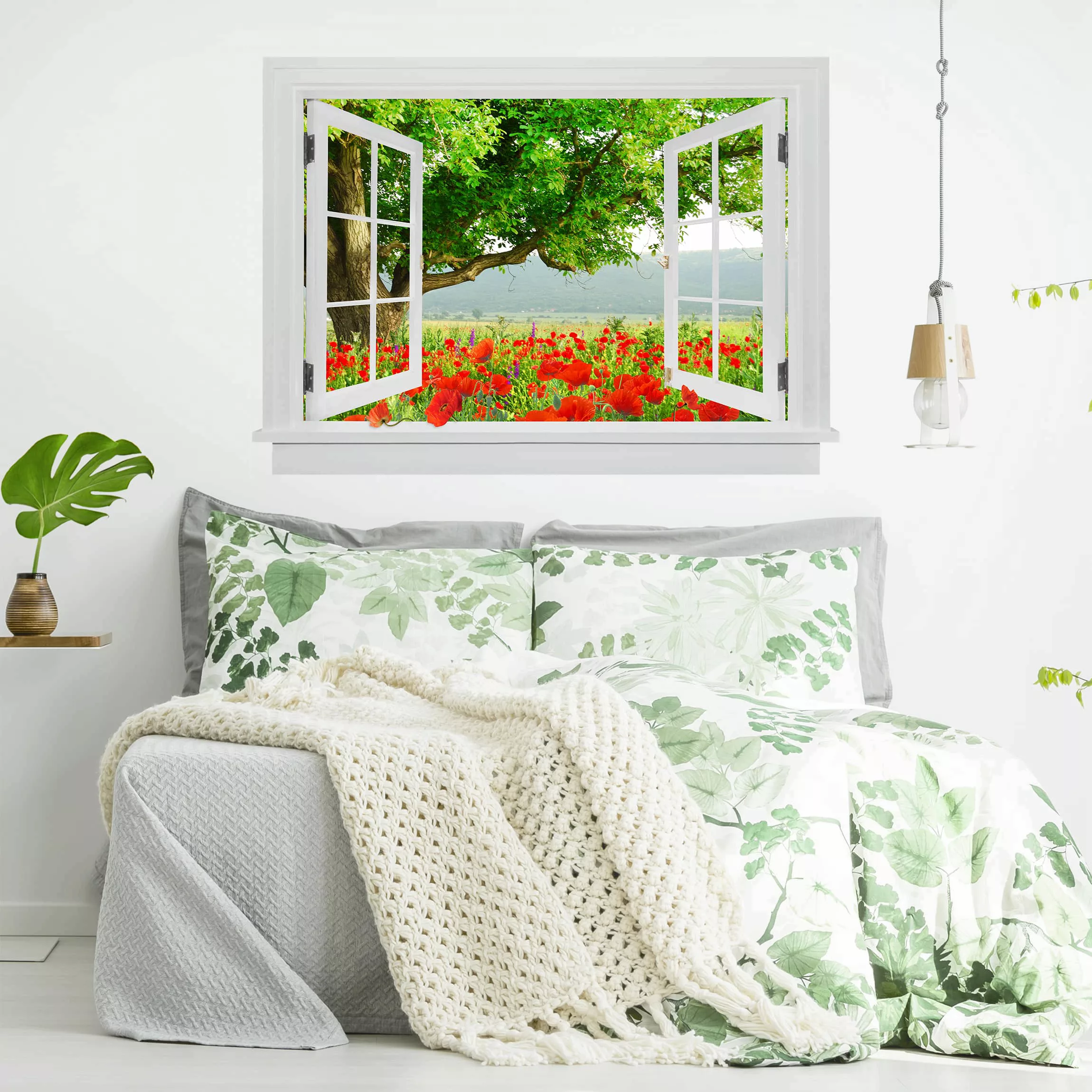 3D Wandtattoo Offenes Fenster Sommerwiese mit Blumenkasten günstig online kaufen