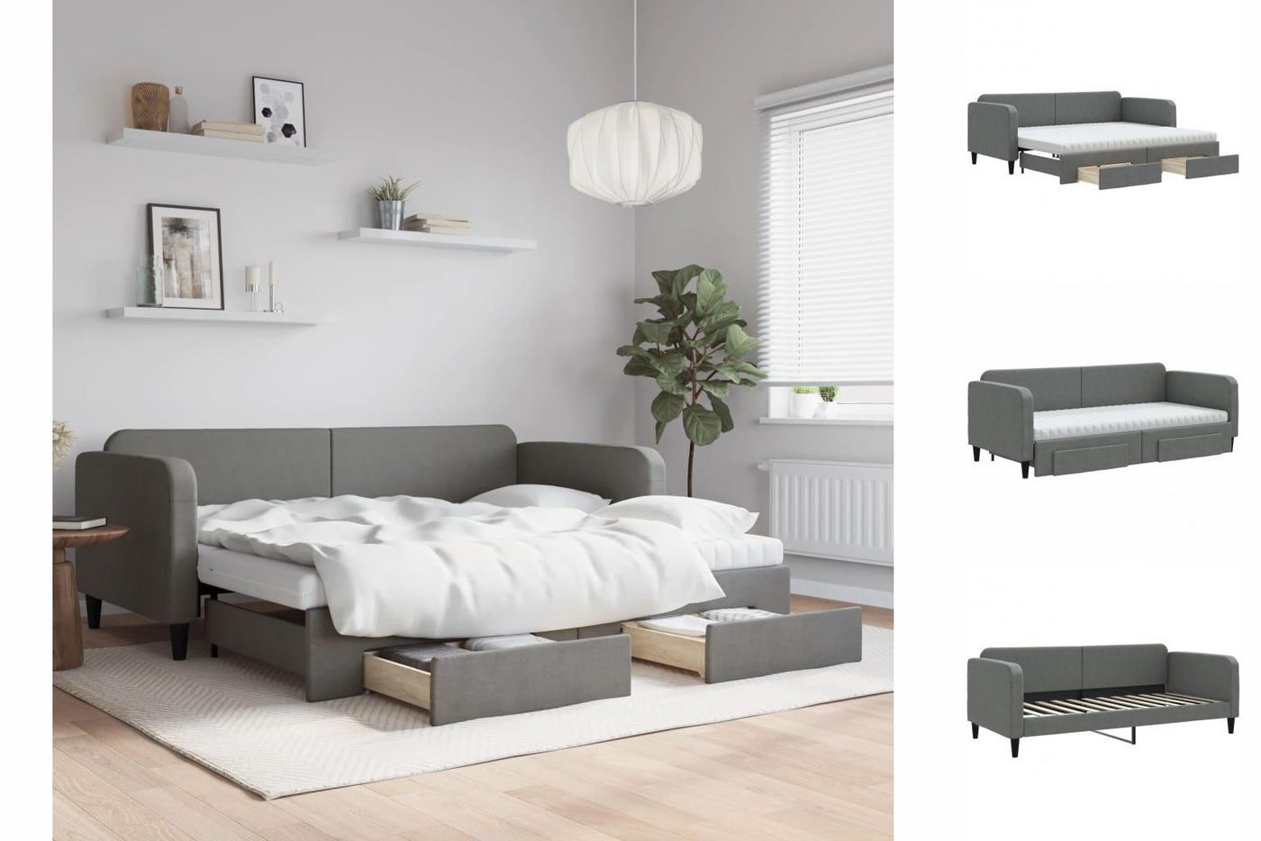vidaXL Bettgestell Tagesbett Ausziehbar mit Schubladen Dunkelgrau 90x200 cm günstig online kaufen