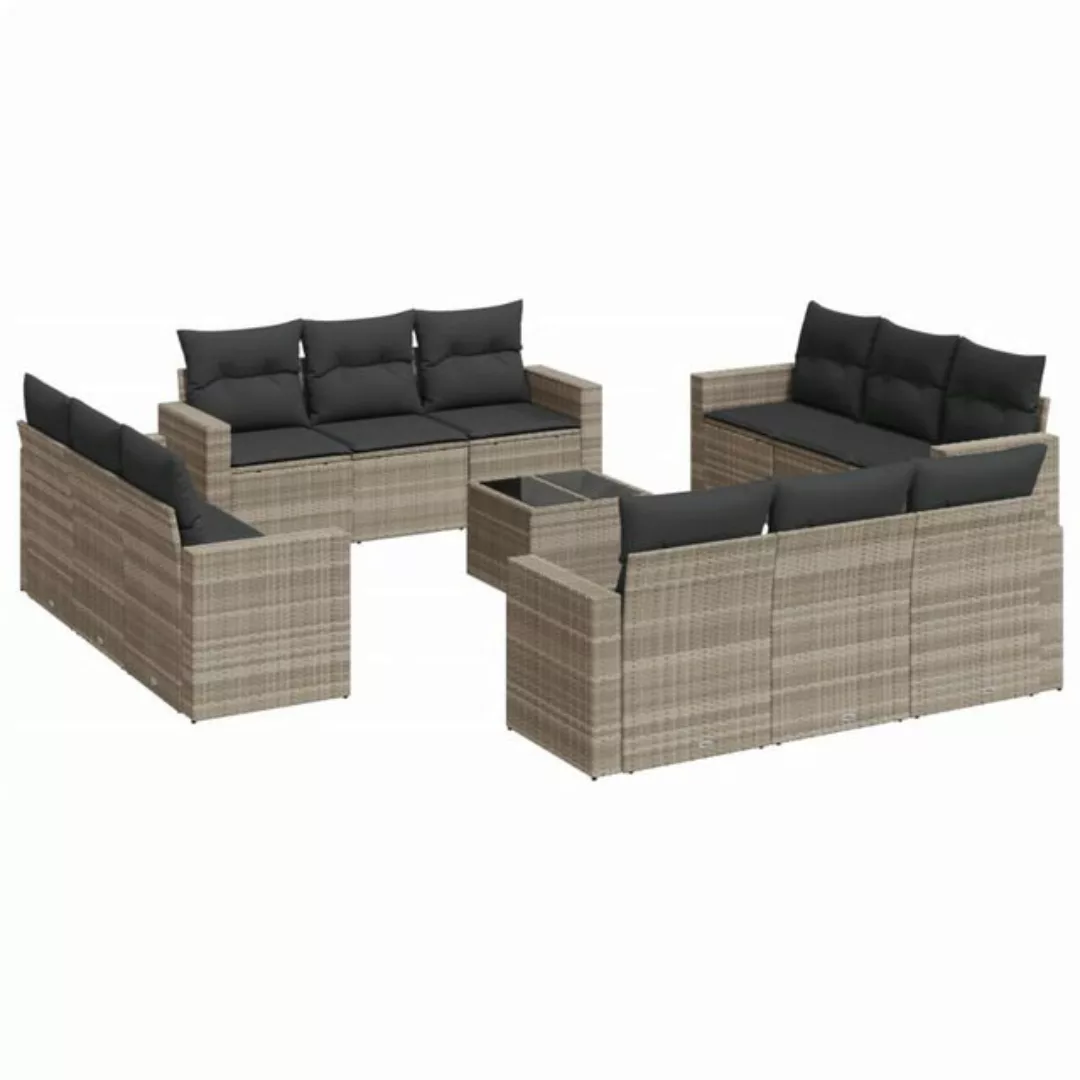 vidaXL Sofaelement 13-tlg. Garten-Sofagarnitur mit Kissen Hellgrau Poly Rat günstig online kaufen