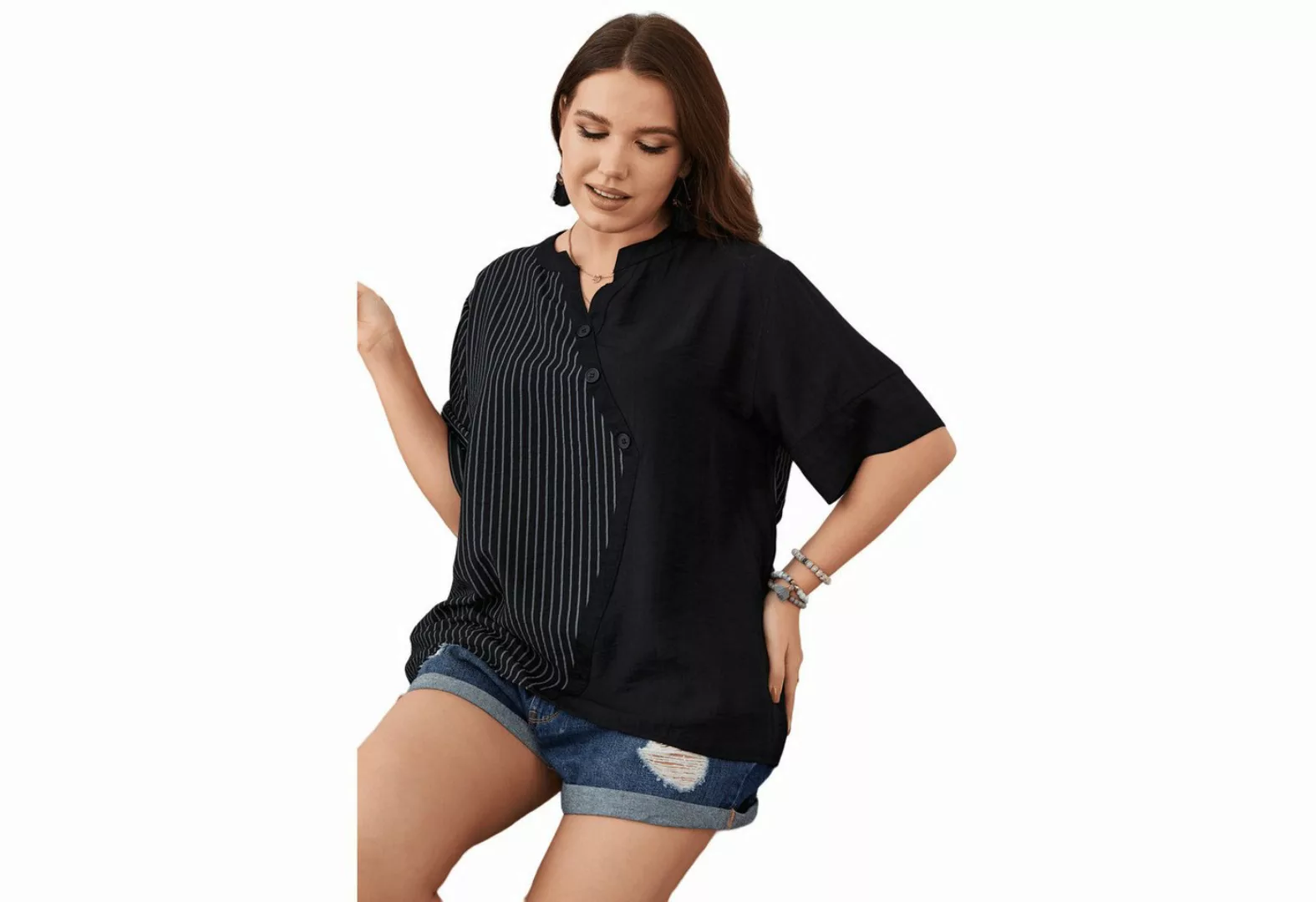 YRIIOMO T-Shirt Mode Plus Size Damen Streifen Kurzarm T-Shirt Oberteil günstig online kaufen