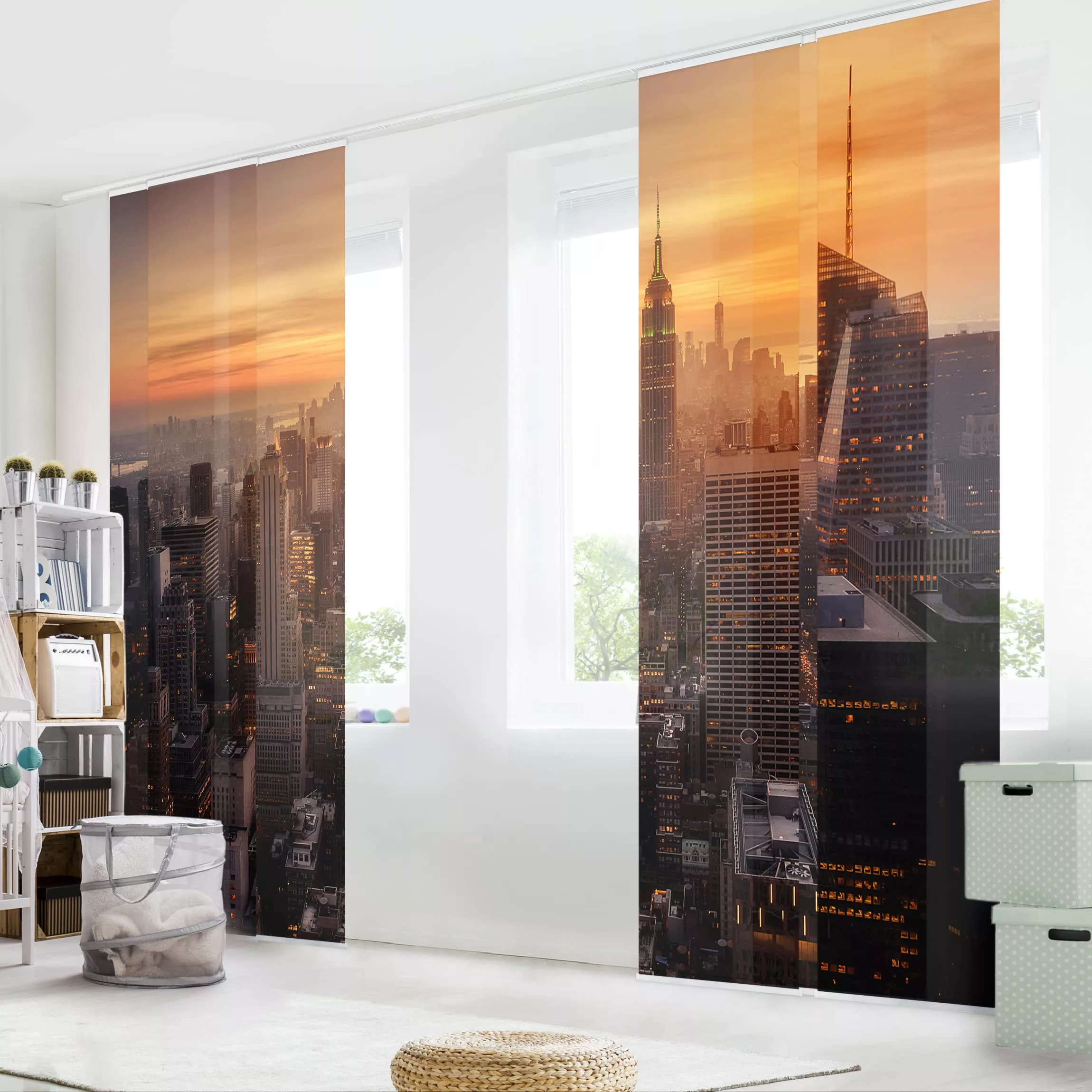 Schiebegardinen Set Architektur & Skyline Manhattan Skyline Abendstimmung günstig online kaufen