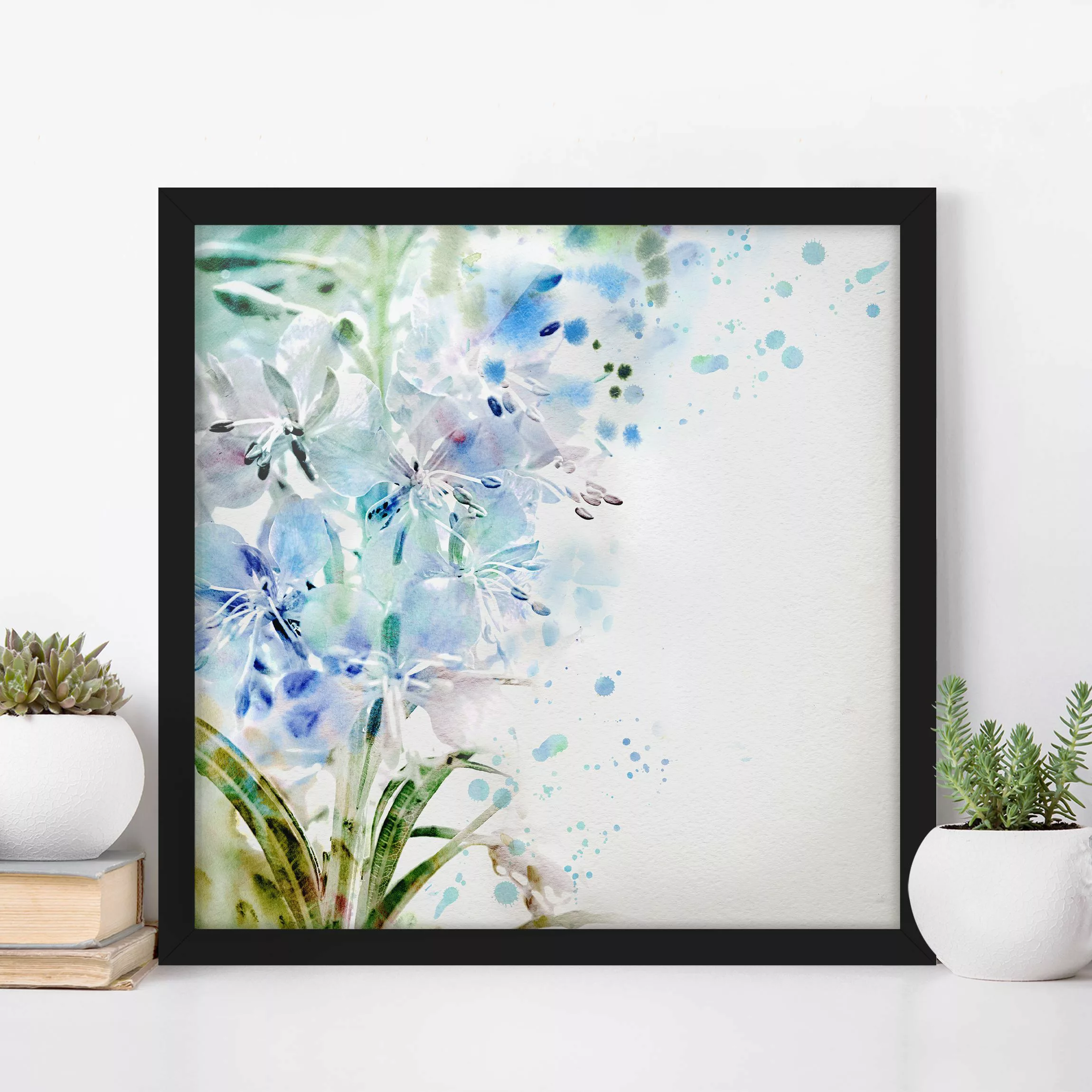 Bild mit Rahmen Blumen - Quadrat Aquarell Blumen Lilien günstig online kaufen