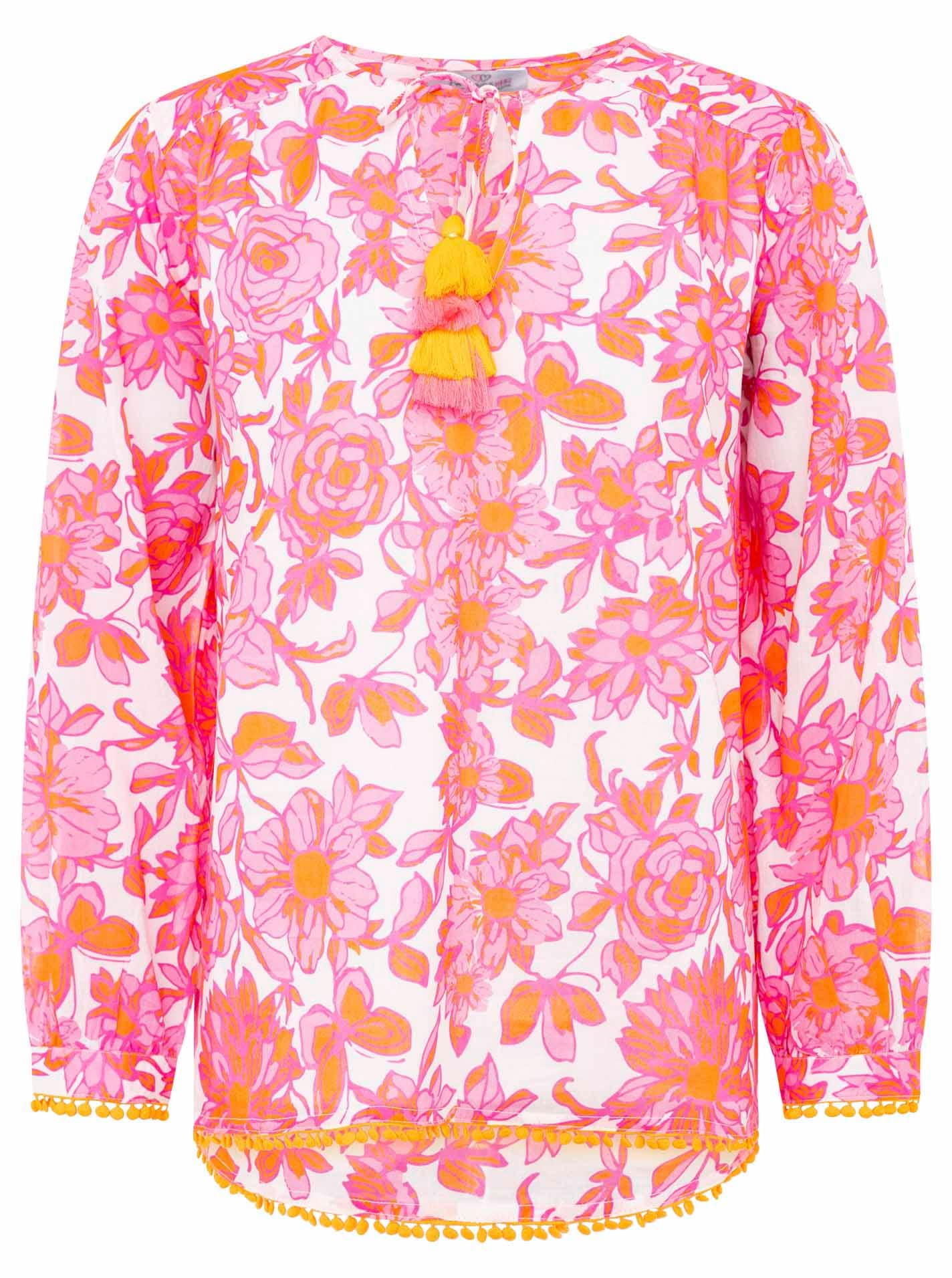 Zwillingsherz Shirtbluse ""Schmetterling"", Blumenmuster, Tasseln,Pom Pom B günstig online kaufen