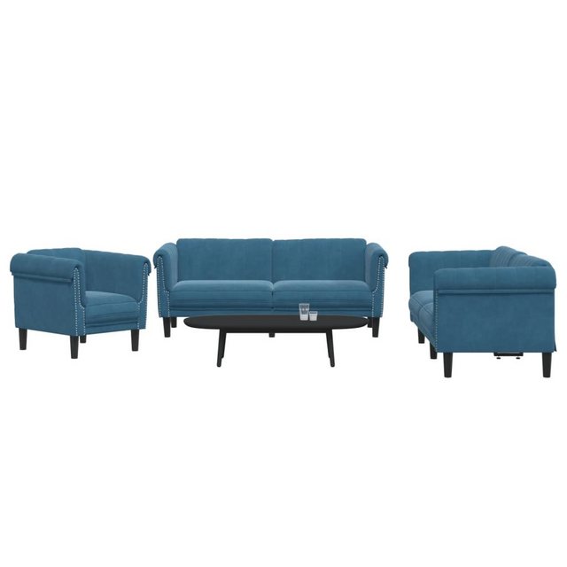 vidaXL Sofa 3-tlg. Sofagarnitur Blau Samt günstig online kaufen