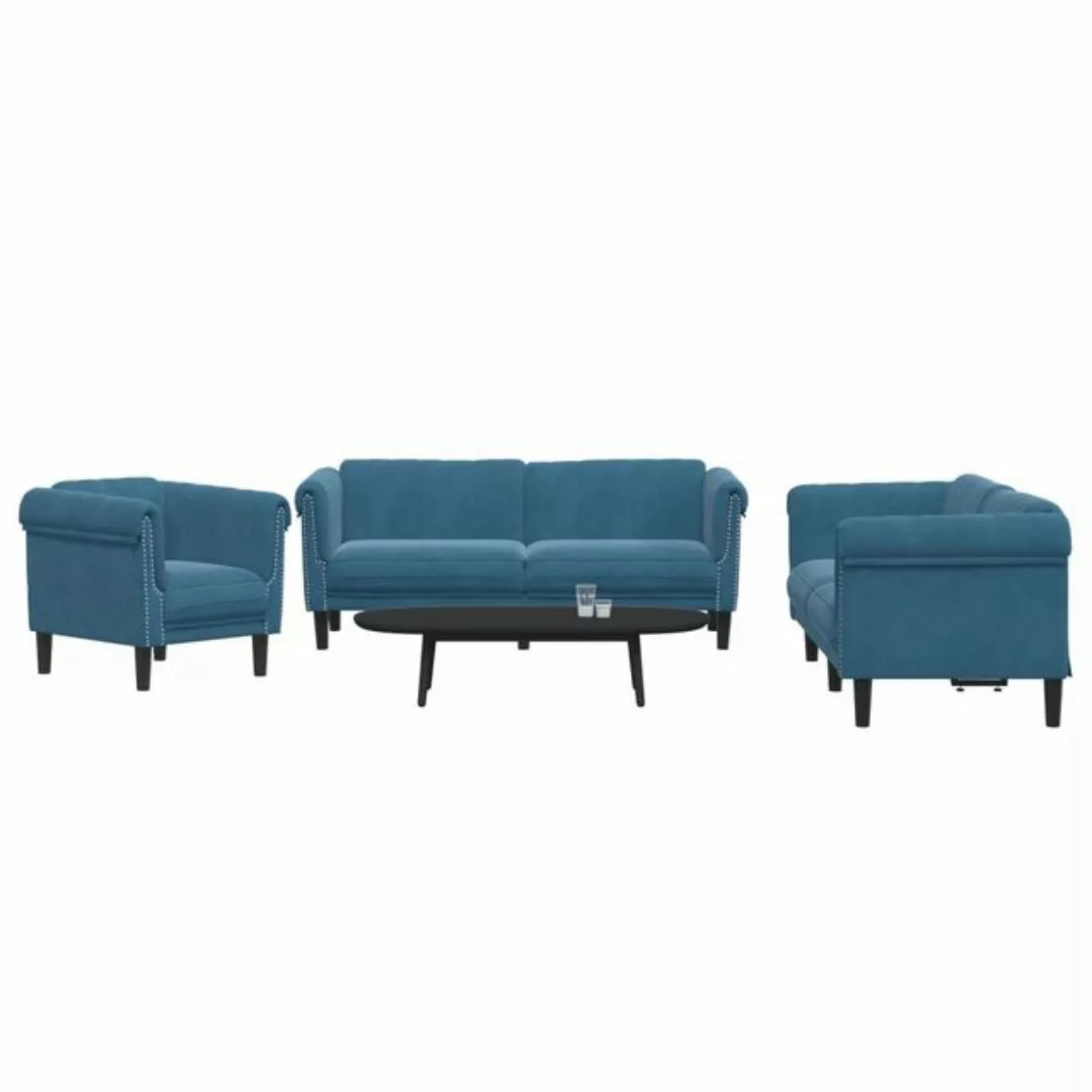 vidaXL Sofa 3-tlg. Sofagarnitur Blau Samt günstig online kaufen