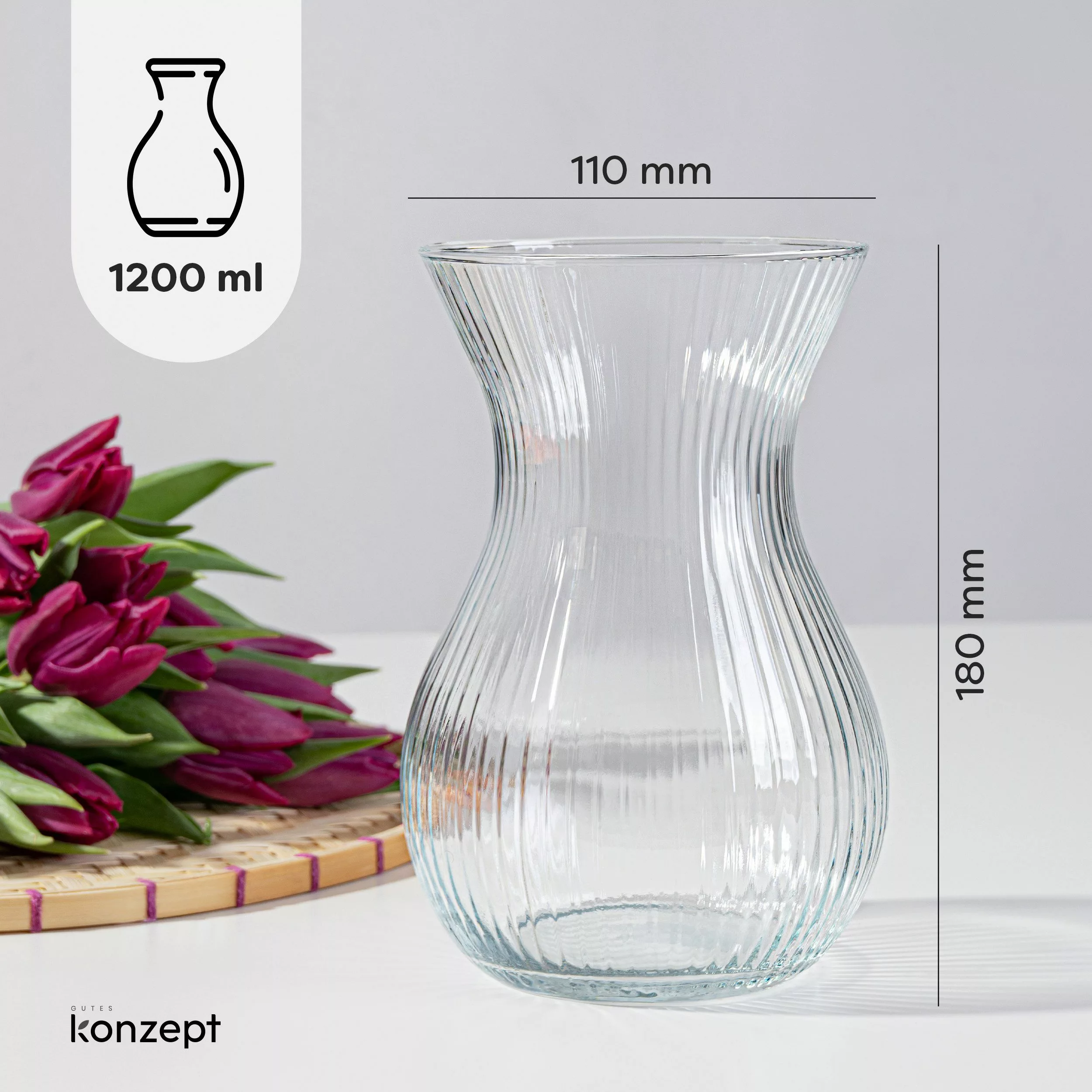 KONZEPT Tischvase Glasvase geriffelt 18 cm günstig online kaufen