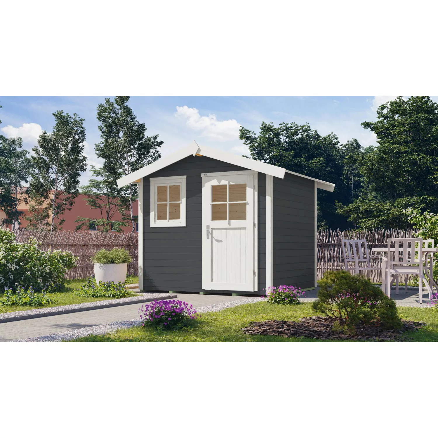 Weka Holz-Gartenhaus/Gerätehaus Anthrazit Satteldach Lasiert 239 cm günstig online kaufen