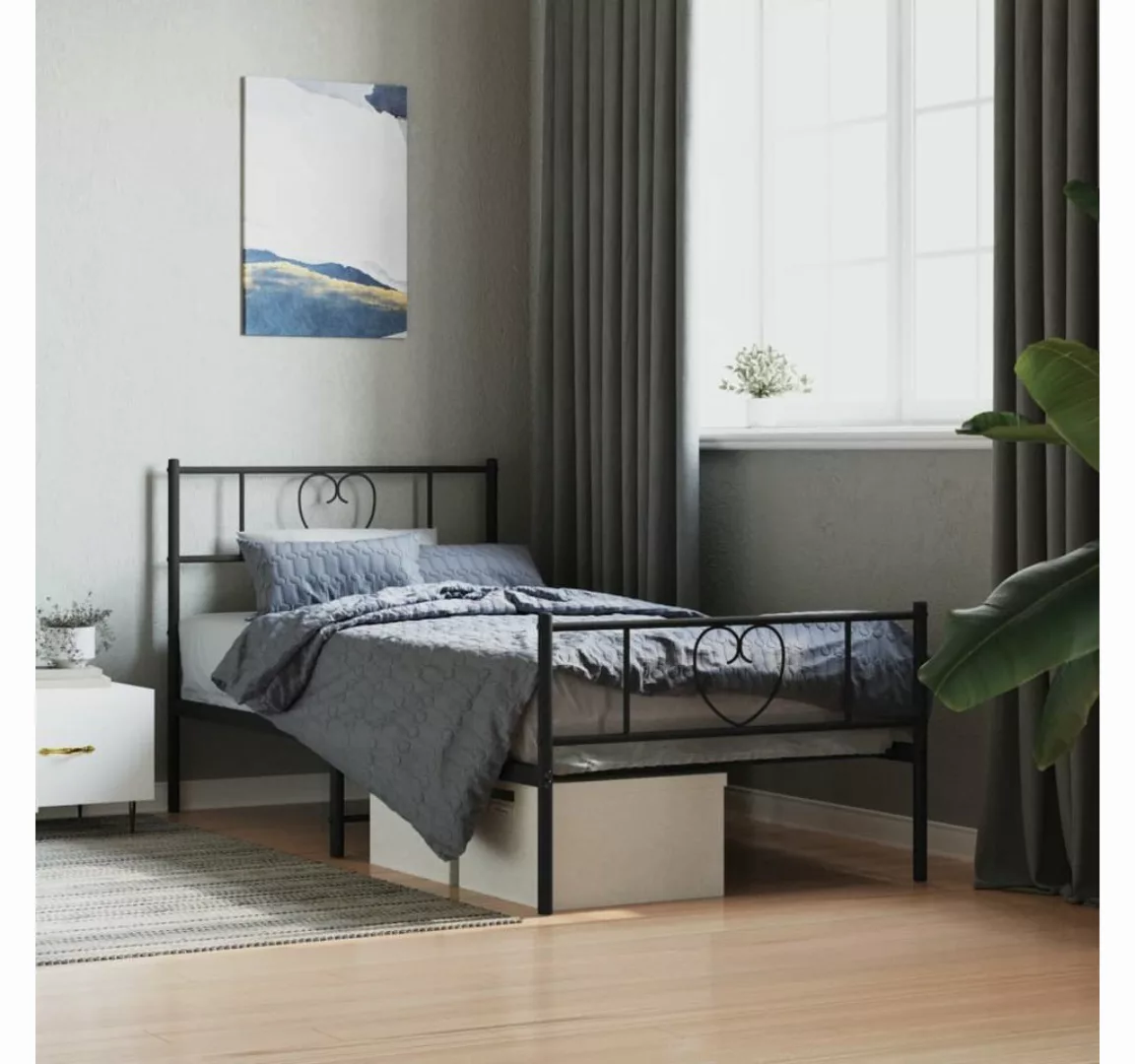 furnicato Bett Bettgestell mit Kopf- und Fußteil Metall Schwarz 75x190 cm günstig online kaufen