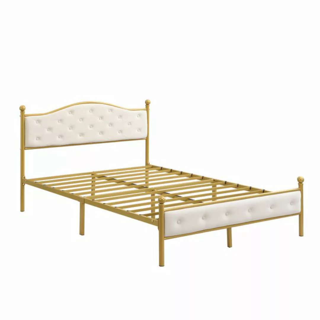 Flieks Metallbett, Doppelbett Polsterbett mit Lattenrost 140x200cm golden günstig online kaufen