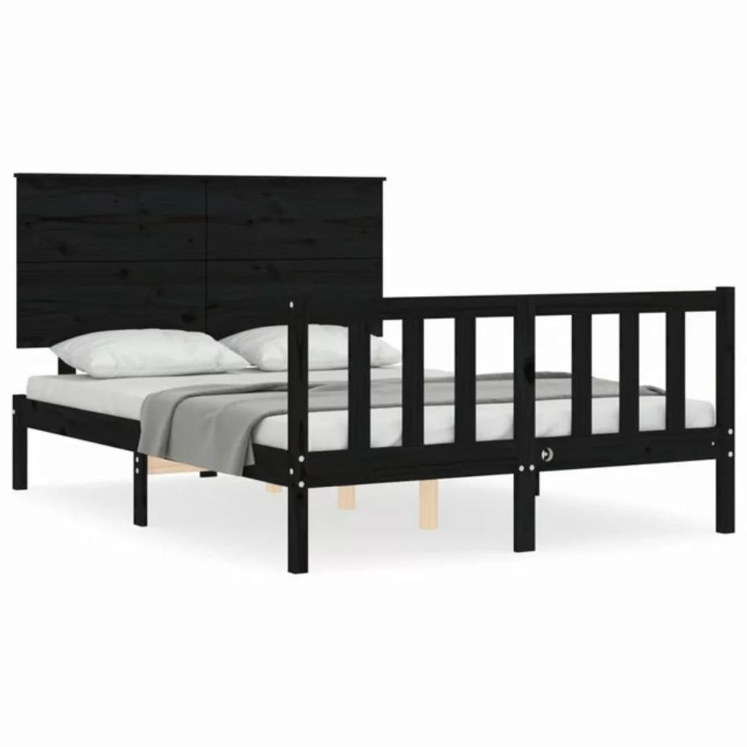 vidaXL Bettgestell, Massivholzbett mit Kopfteil Schwarz 140x190 cm günstig online kaufen