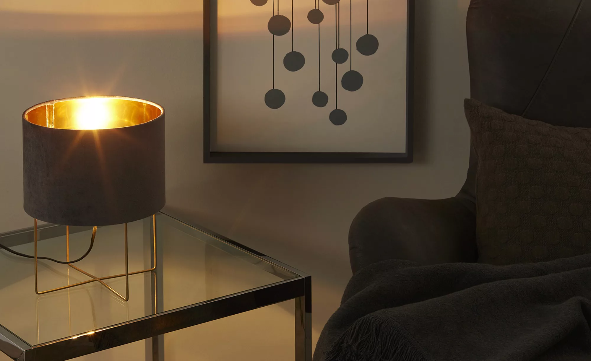 Tischleuchte Aura, Samtschirm, Höhe 32 cm, grau günstig online kaufen