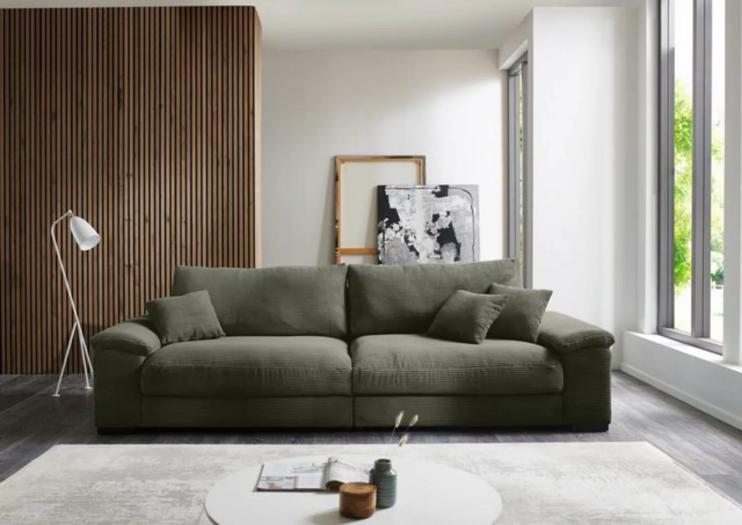 freiraum Big-Sofa Adriena, 5 Kissen, Daune, in Cord oliv - 288x90x106cm (Bx günstig online kaufen