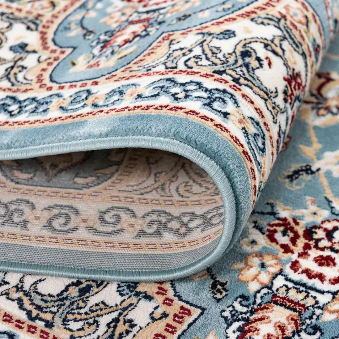 Runder Teppich mit Orient Muster in Blau Cremefarben günstig online kaufen