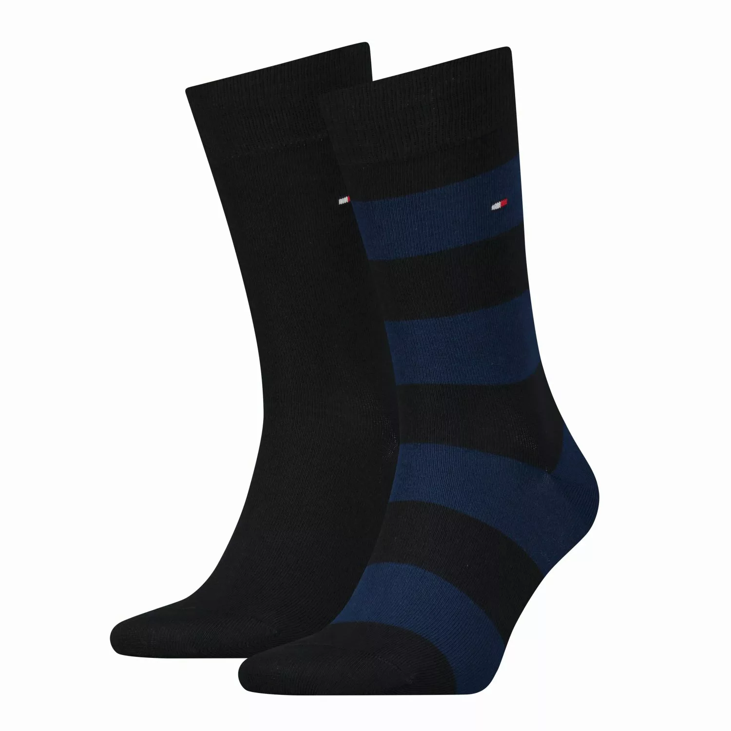 Tommy Hilfiger 2-Pack Socken Streifen Uni Schwarz - Größe 43-46 günstig online kaufen