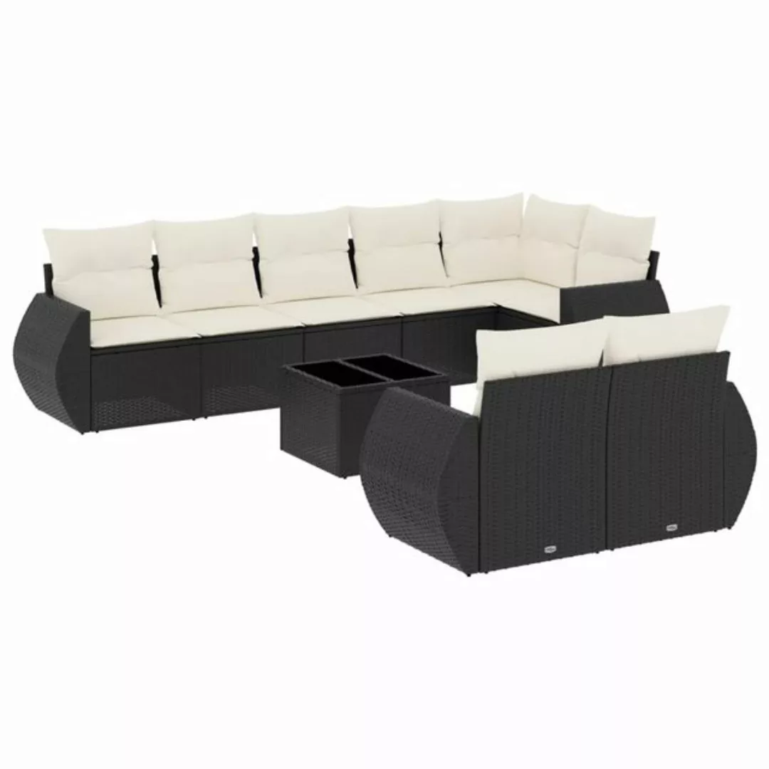 vidaXL Sofaelement 9-tlg. Garten-Sofagarnitur mit Kissen Schwarz Poly Ratta günstig online kaufen