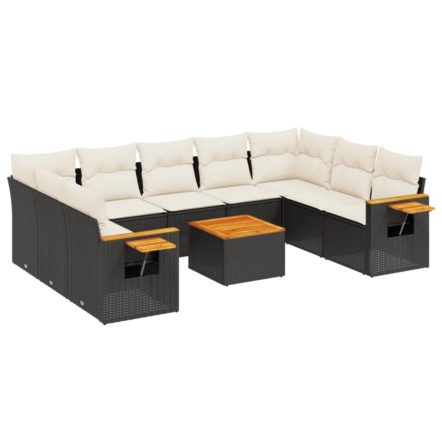 vidaXL 10-tlg Garten-Sofagarnitur mit Kissen Schwarz Poly Rattan Modell 70 günstig online kaufen