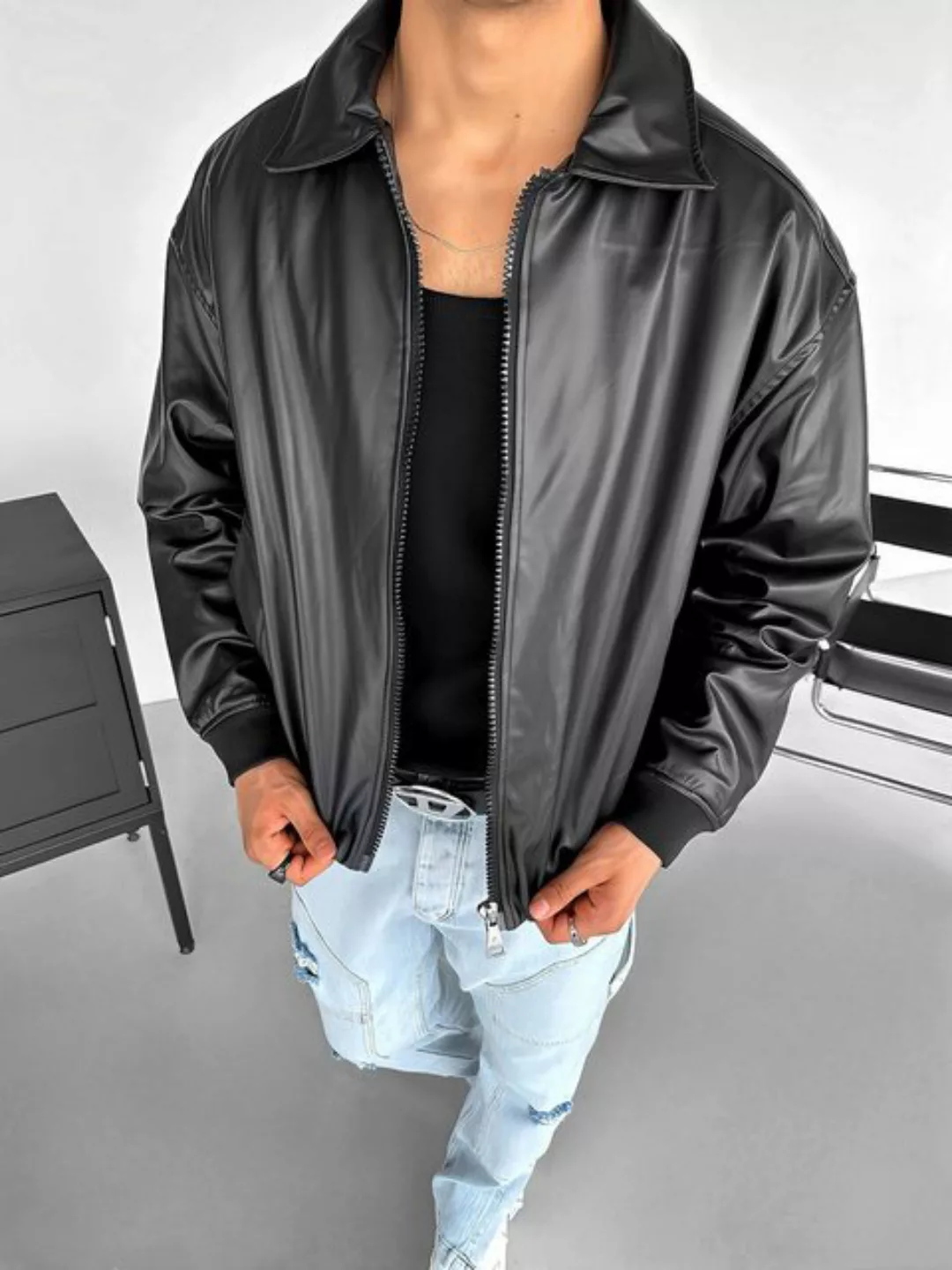 Abluka Lederjacke Stylische Bomber-Kunstlederjacke in Schwarz – Dein Must-H günstig online kaufen