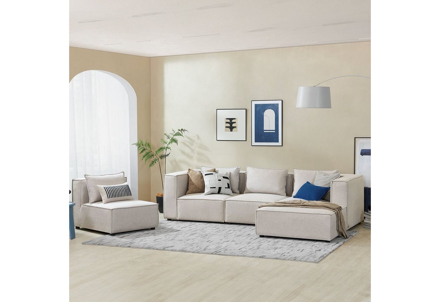 Juskys Ecksofa Domas, 5 Teile, XL, modulare Couch für Wohnzimmer, 4 Sitzer günstig online kaufen
