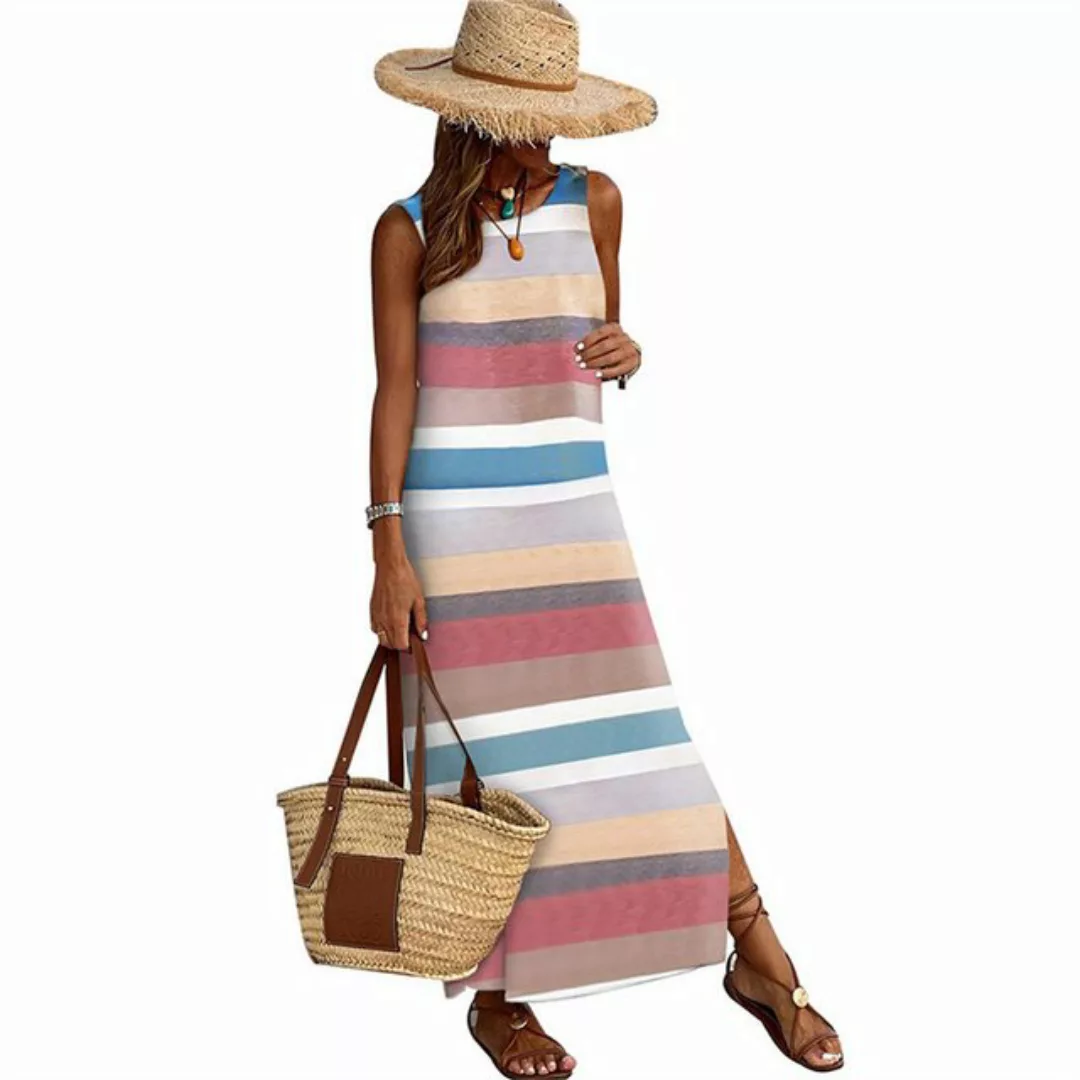 RUZU UG Dirndl Farblich gestreiftes Kleid, Freizeitkleid im Urlaubsstil (1- günstig online kaufen