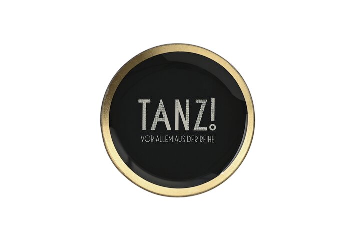 Runder Glasteller 13cm - Tanz! Vor allem aus der Reihe, Schwarz/Gold günstig online kaufen