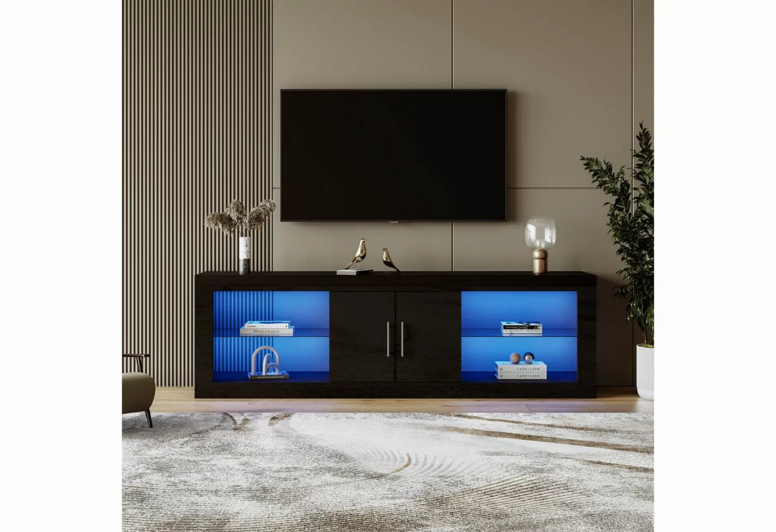 Merax TV-Schrank mit Glasböden und verstellbarem Einlegeboden Lowboard mit günstig online kaufen