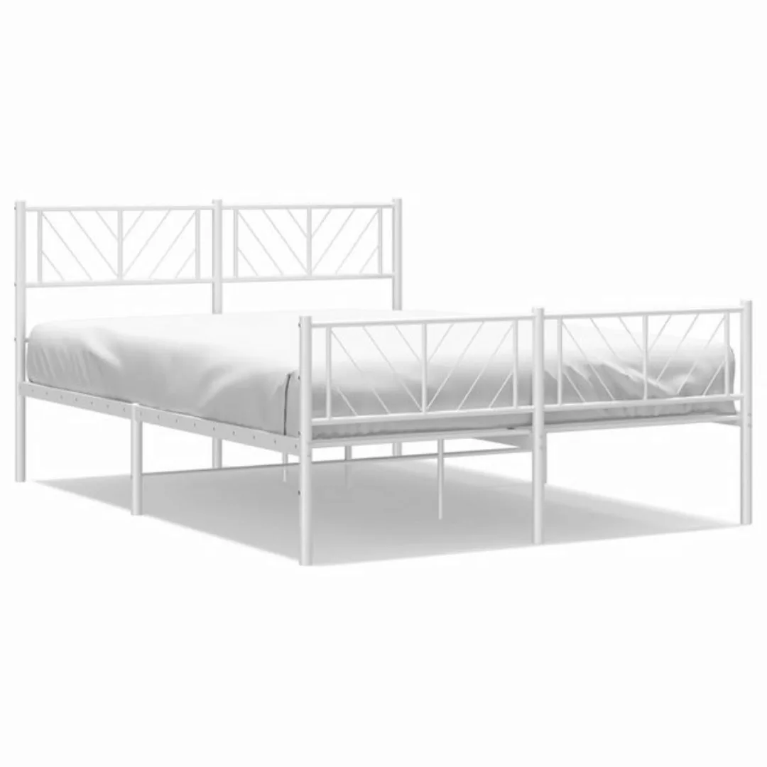 vidaXL Bettgestell, Bettrahmen mit Kopf- und Fußteil Metall Weiß 120x190 cm günstig online kaufen