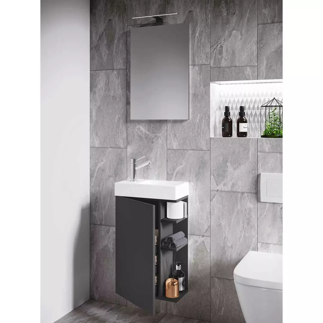 Waschplatz mit Spiegel und Becken in Anthrazit 40 cm breit (zweiteilig) günstig online kaufen