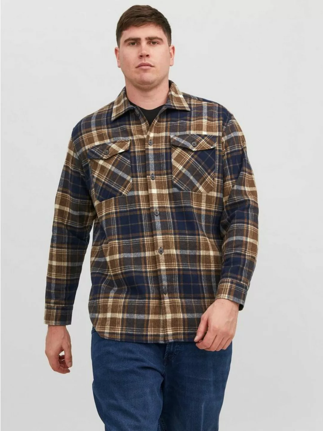 Jack & Jones Langarmhemd Kariertes Holzfäller Hemd JJEEDDIE 5848 in Braun-2 günstig online kaufen