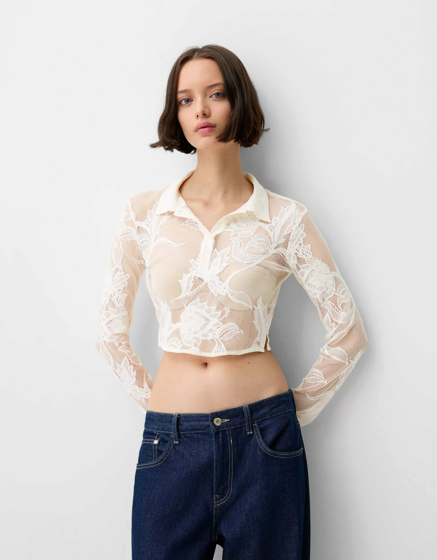 Bershka Cropped-Hemd Mit Jacquard Damen L Rohweiß günstig online kaufen