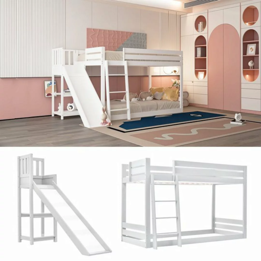 WISHDOR Etagenbett Kinderbett 90*200 mit Lattenrost, Rutsche und Regal (wei günstig online kaufen